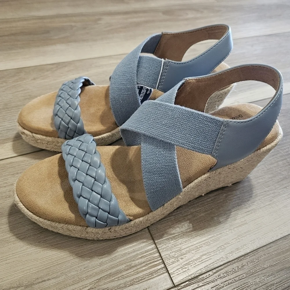 NEW Espadrille Women's Espadrille Wedge Sandals Blue Braided Elastic Slingback - Picture 4 of 13